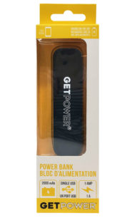 GetPower® 2000mAh Power Bank with Flashlight – Black