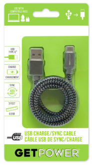 GetPower® 3ft. Charge/Sync Braided USB Cable – USB-C™