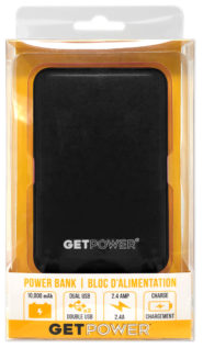 GetPower® 10000 mAh Black Powerbank 2.4Amp Dual USB